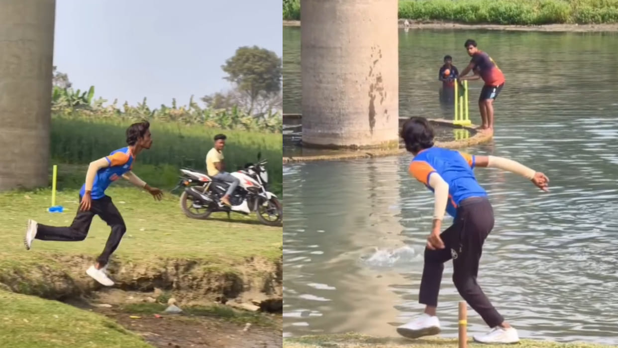 Boys played cricket in river do fielding and bowling video goes viral on social media
