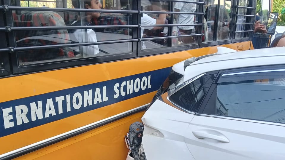 Tragedy averted in Panchkula Out of control school bus rams into five cars parked outside house