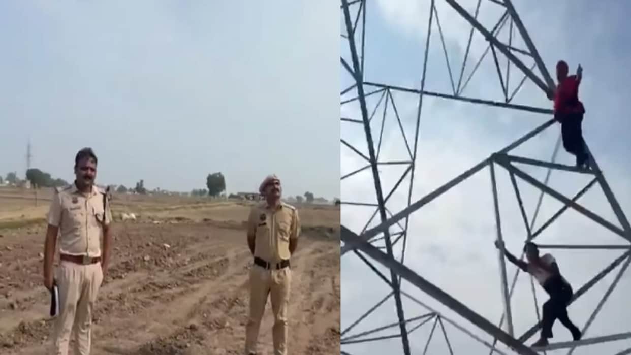 Farmers climb electricity tower in Sirsa: Outraged over low compensation for high-tension line