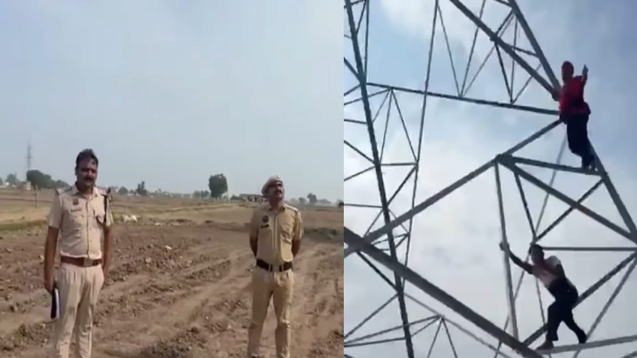 Farmers climb electricity tower in Sirsa: Outraged over low compensation for high-tension line