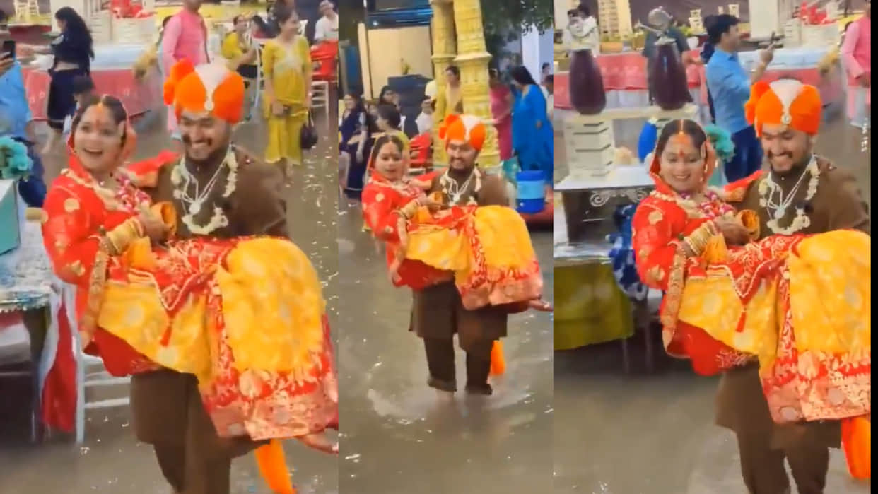 Indore groom carrie bride to flooded wedding mandap video goes viral on internet