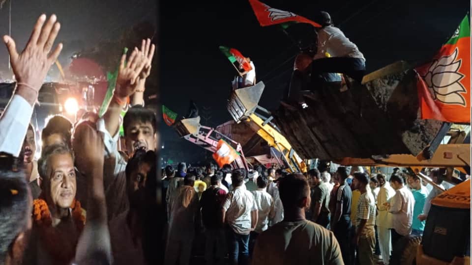 भाजपा पश्चिमी उप्र अध्यक्ष का बुलडोजर से स्वागत