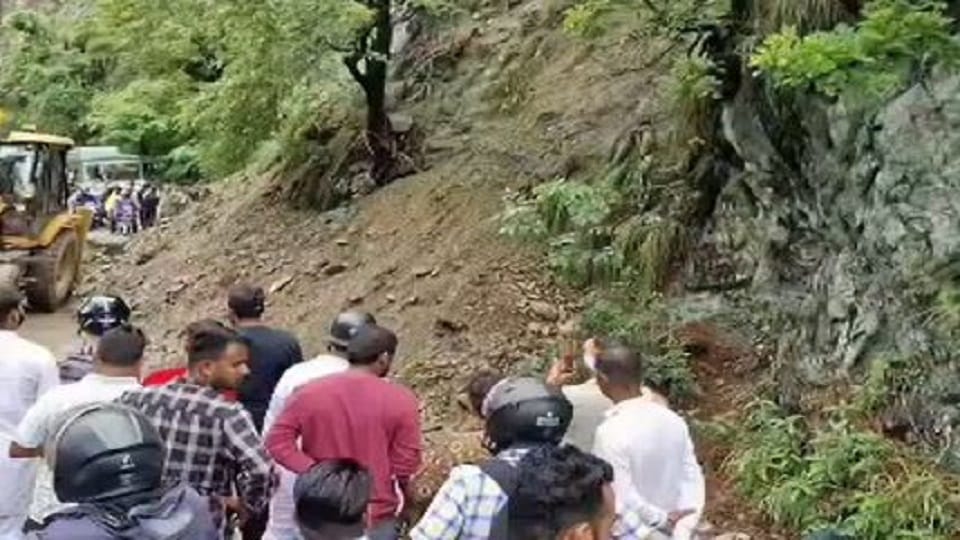 Dhanachuli Ayurvedic hospital security wall collapsed during heavy rains posing a threat to the building