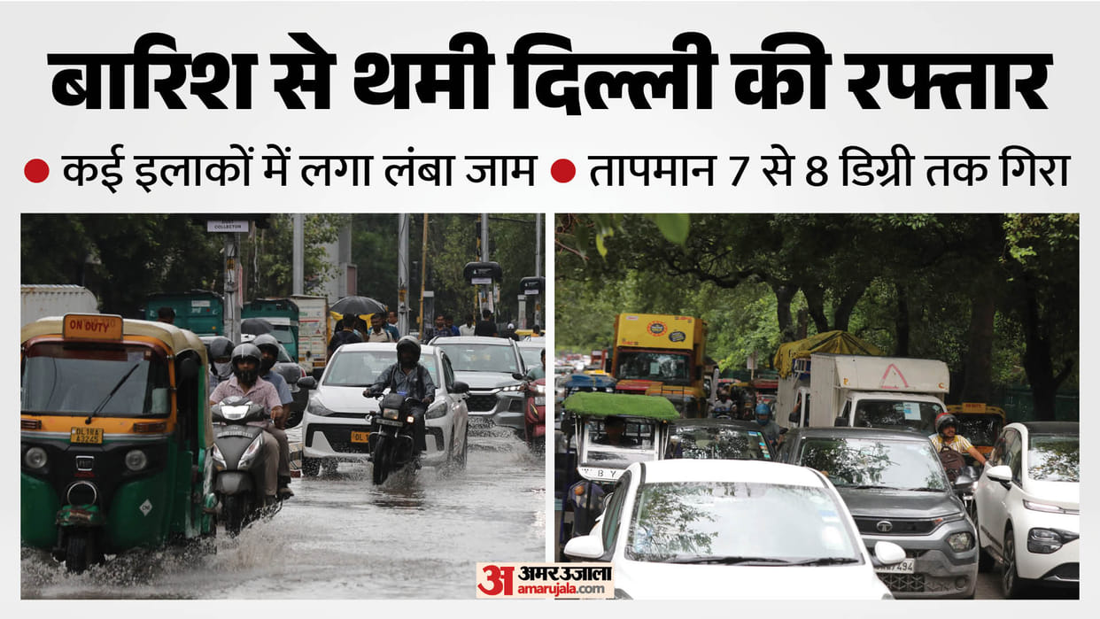 Rain in Delhi NCR Temperature drops by 7 to 8 degrees IMD issues yellow alert