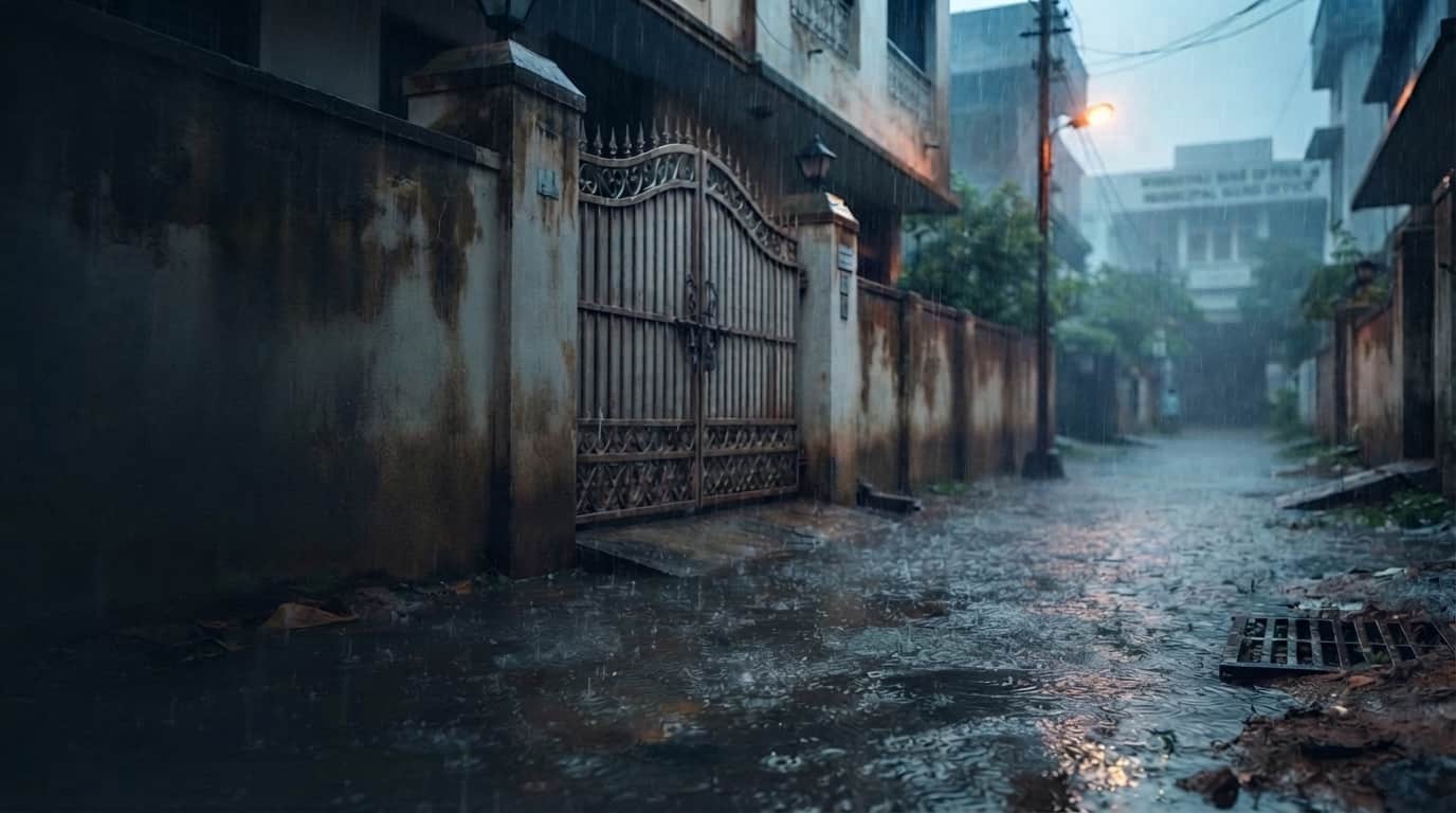 Where should I lodge a complaint if water accumulates or there is mud in front of my house during the rains