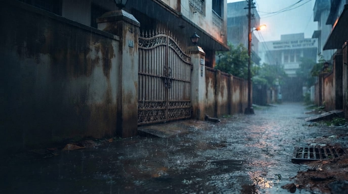 Where should I lodge a complaint if water accumulates or there is mud in front of my house during the rains