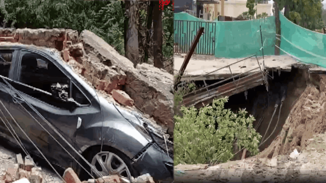 10-foot-high wall collapsed in Noida and other side land caved in at some locations