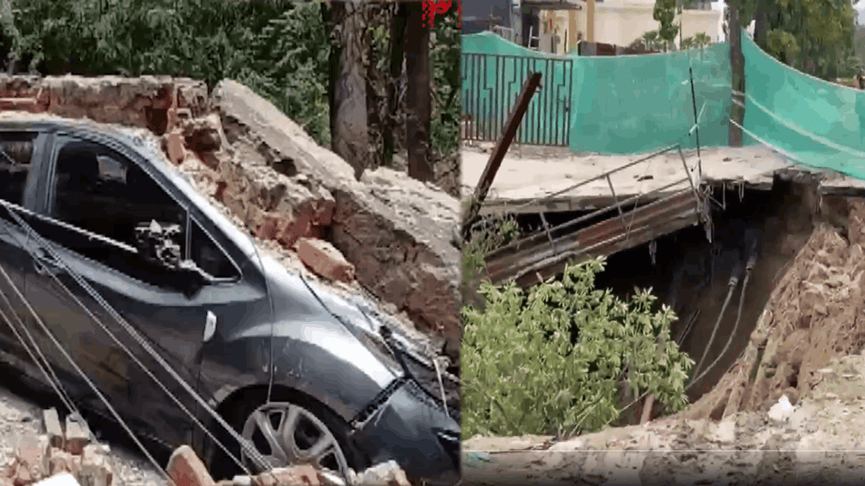 10-foot-high wall collapsed in Noida and other side land caved in at some locations