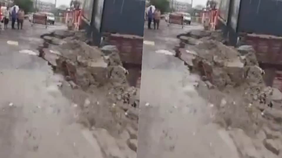 Road caves in during construction work; cracks appear in PG buildings
