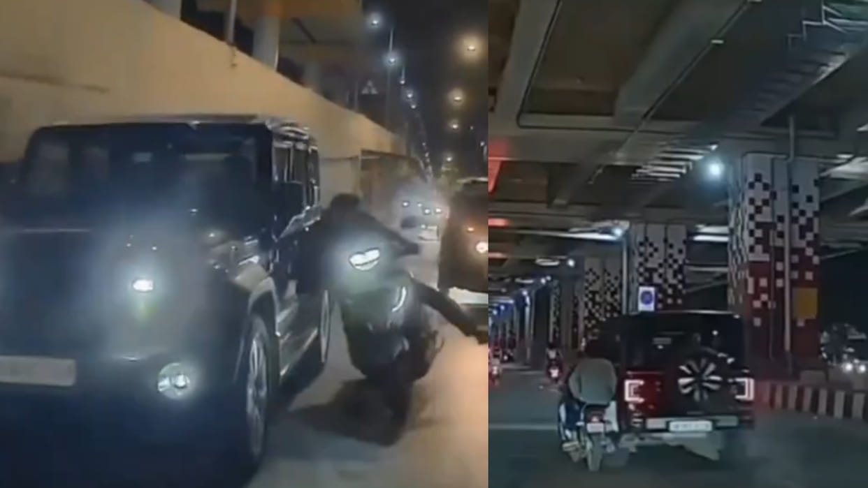 Thar driver fled after ramming into two wheelers one after another hit and run on road video goes viral