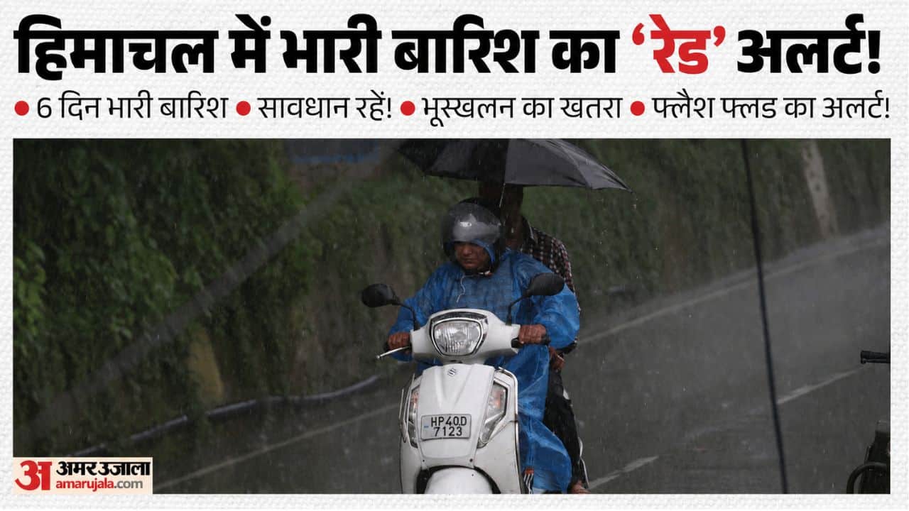 धर्मशाला में तेज बारिश के दौरान स्कूटी सवार