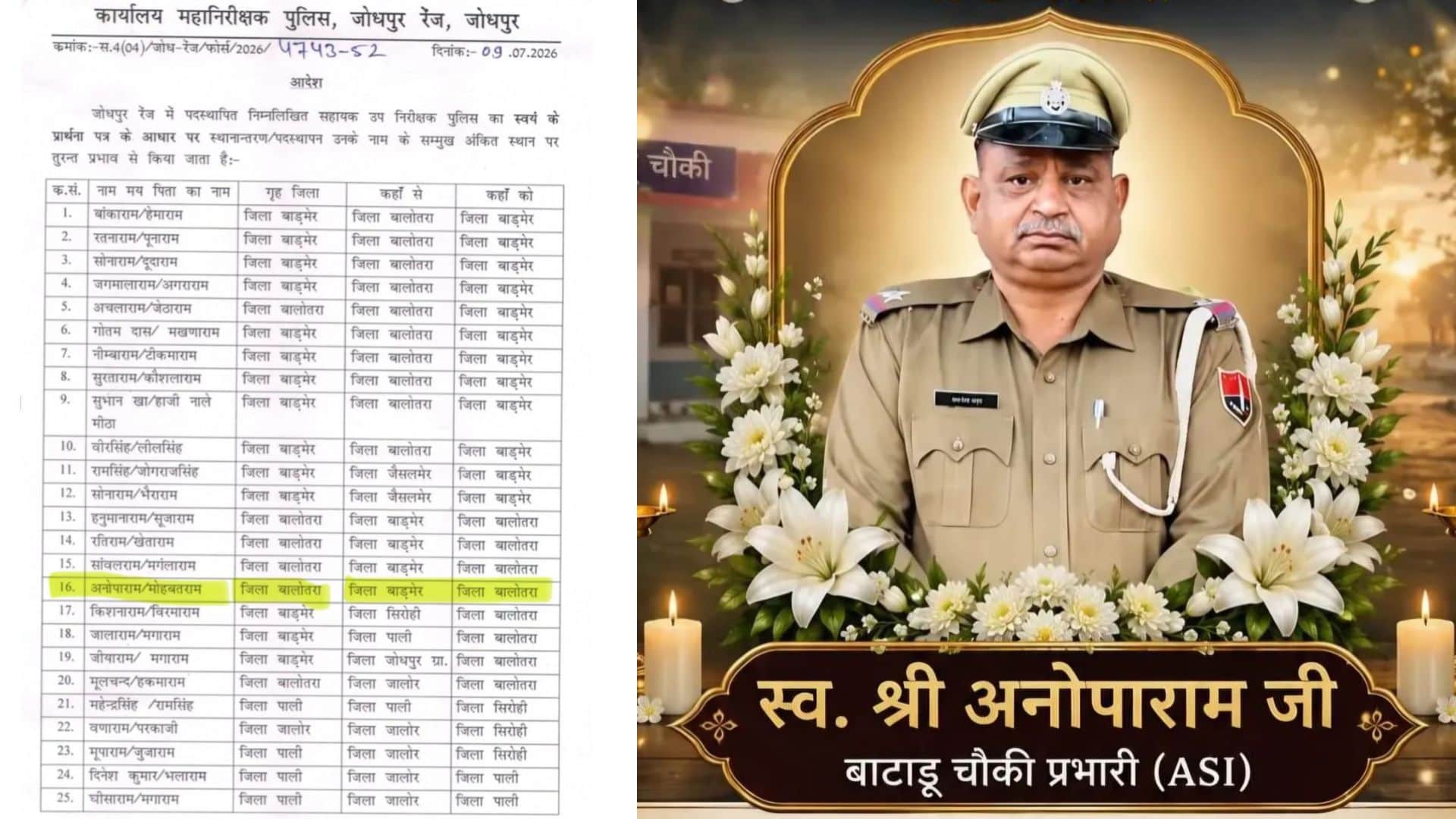 ASI अनोपाराम और वायरल आदेश कॉपी