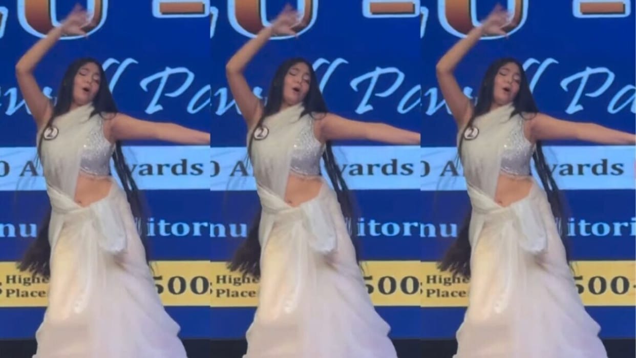 viral university college farewell party girl haryanvi fortuner song dance in white saree viral video trending