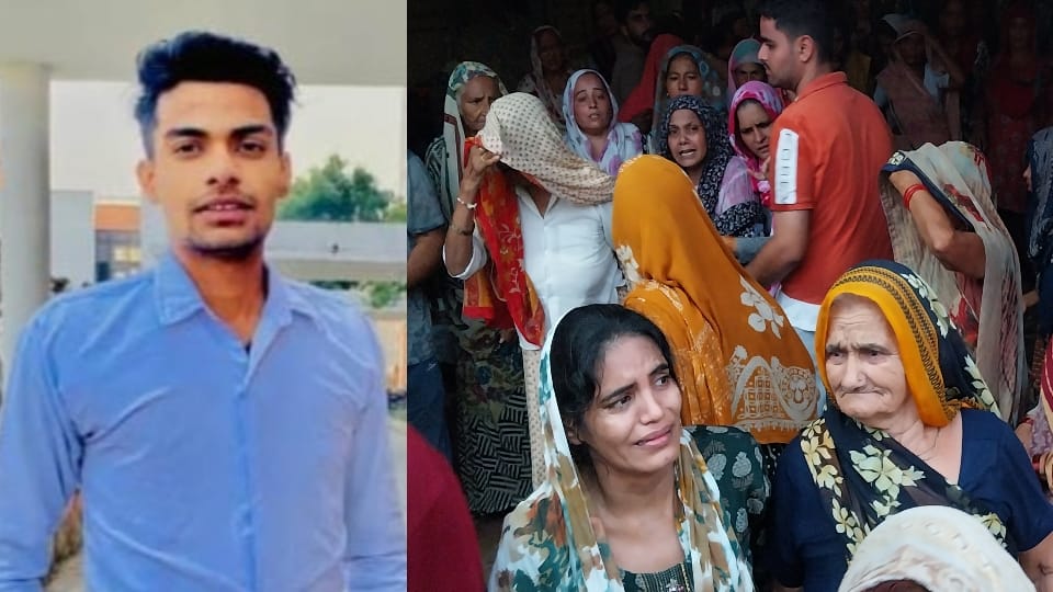 कार्तिक की फाइल फोटो और विलाप करते परिजन।