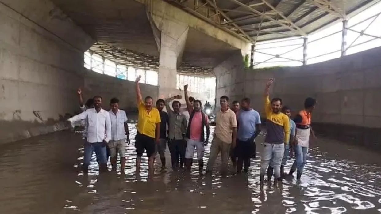Bihar news villager frustrated by waterlogging in railway underpass staged protest and blocked road