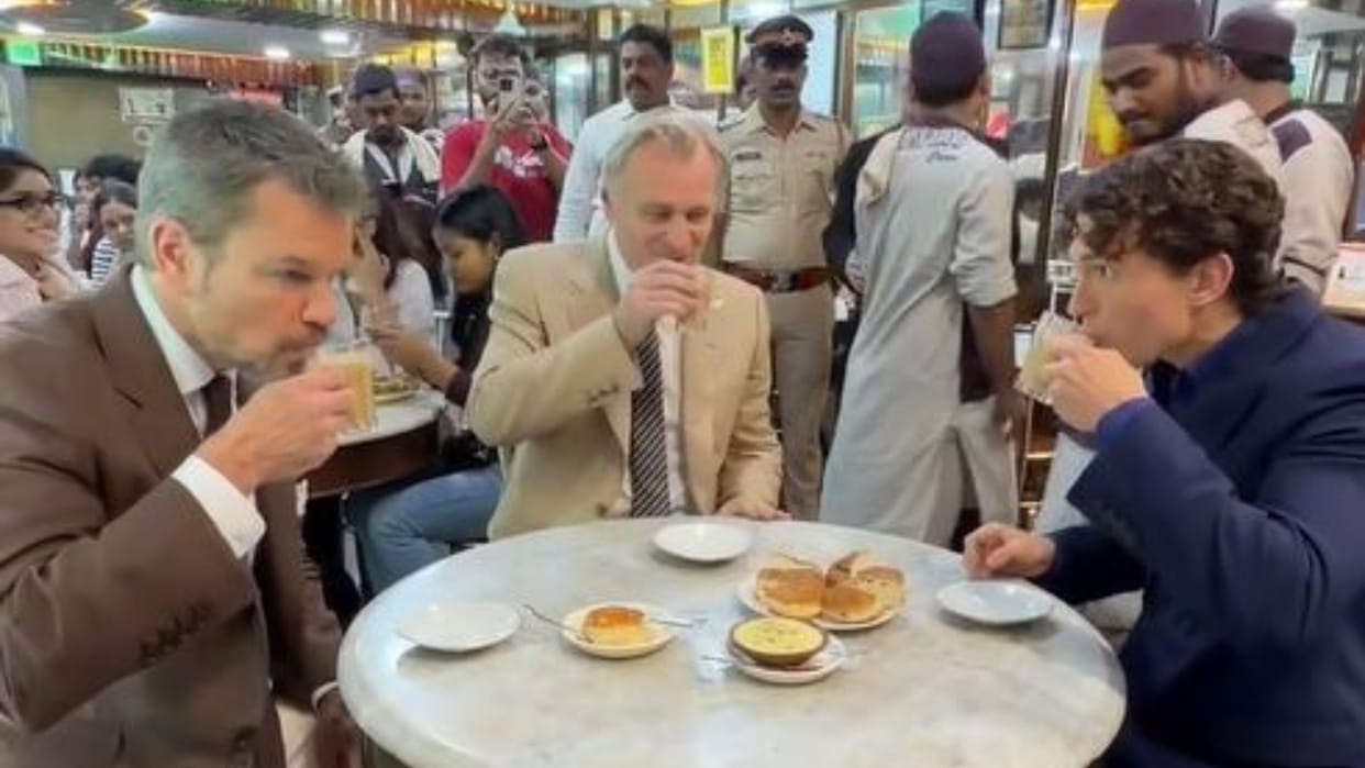 Tom Holland and christopher Nolan took tea break in mumbai before The Odyssey premier