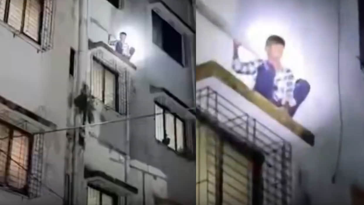 Thief stuck fourth floor in building rescued by locals residents and helped video goes viral