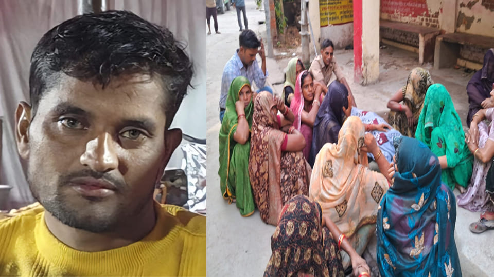 मृतक की फाइल फोटो व गमगीन परिजन