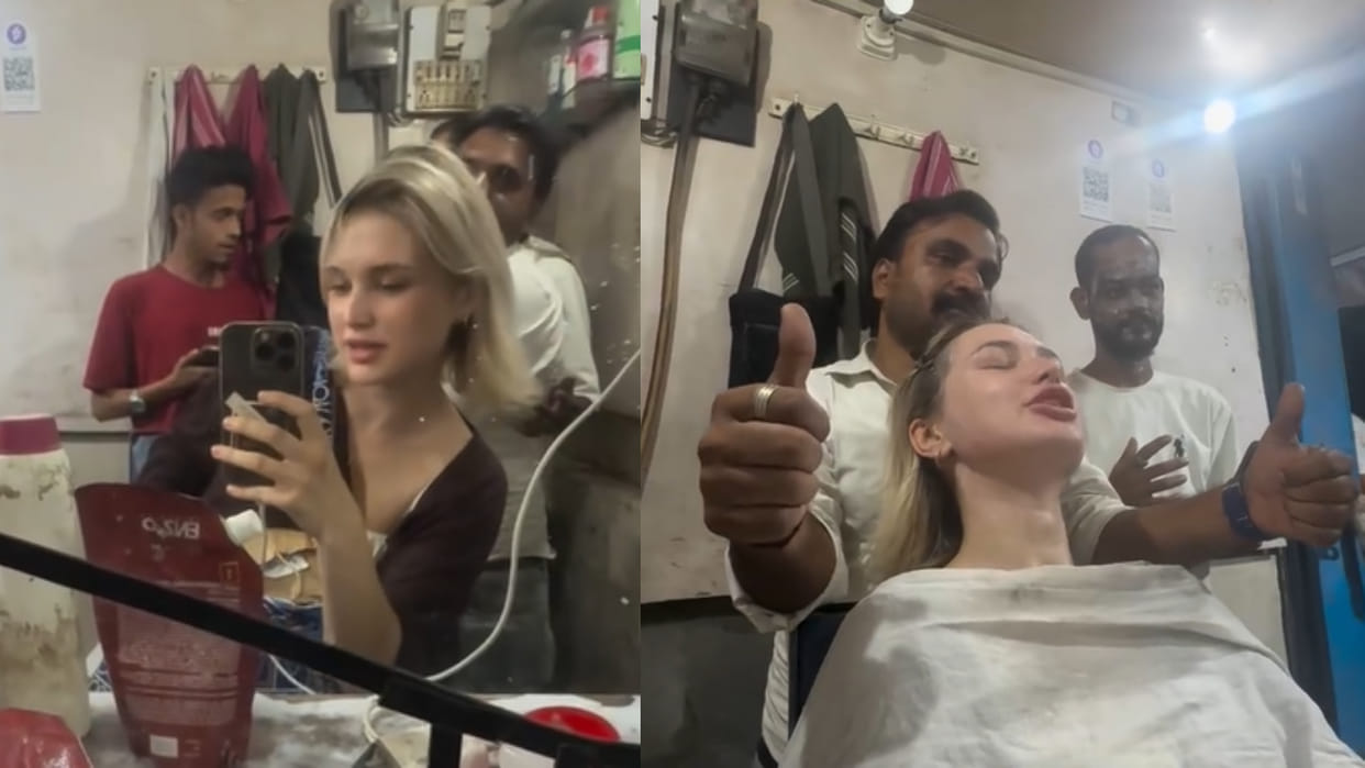 Russian woman gets face massage at indian mens salon shares experience viral video