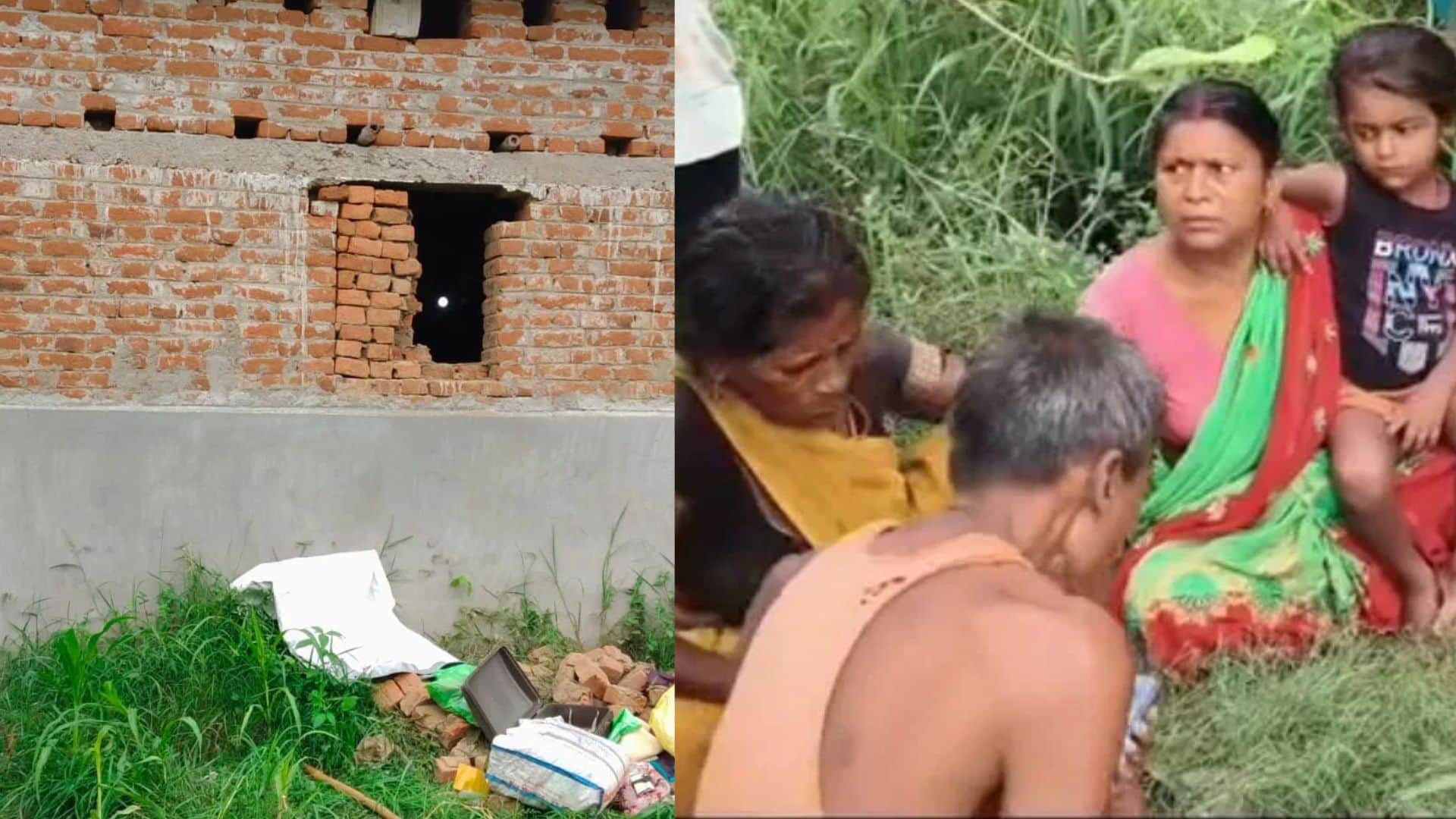 चोरों द्वारा काटी गई घर की खिड़की व रोते बिलखते परिजन