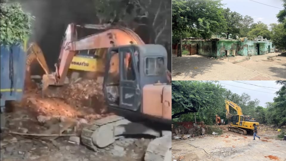 An illegal religious structure was removed for road widening in Delhi's Pitampura-Shalimar Bagh