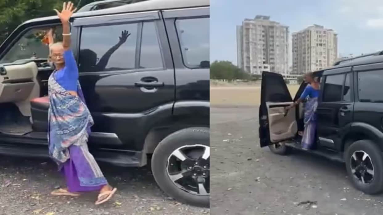Viral Video grandmother dangerous stunt on moving scorpio scorpio wali dadi viral video