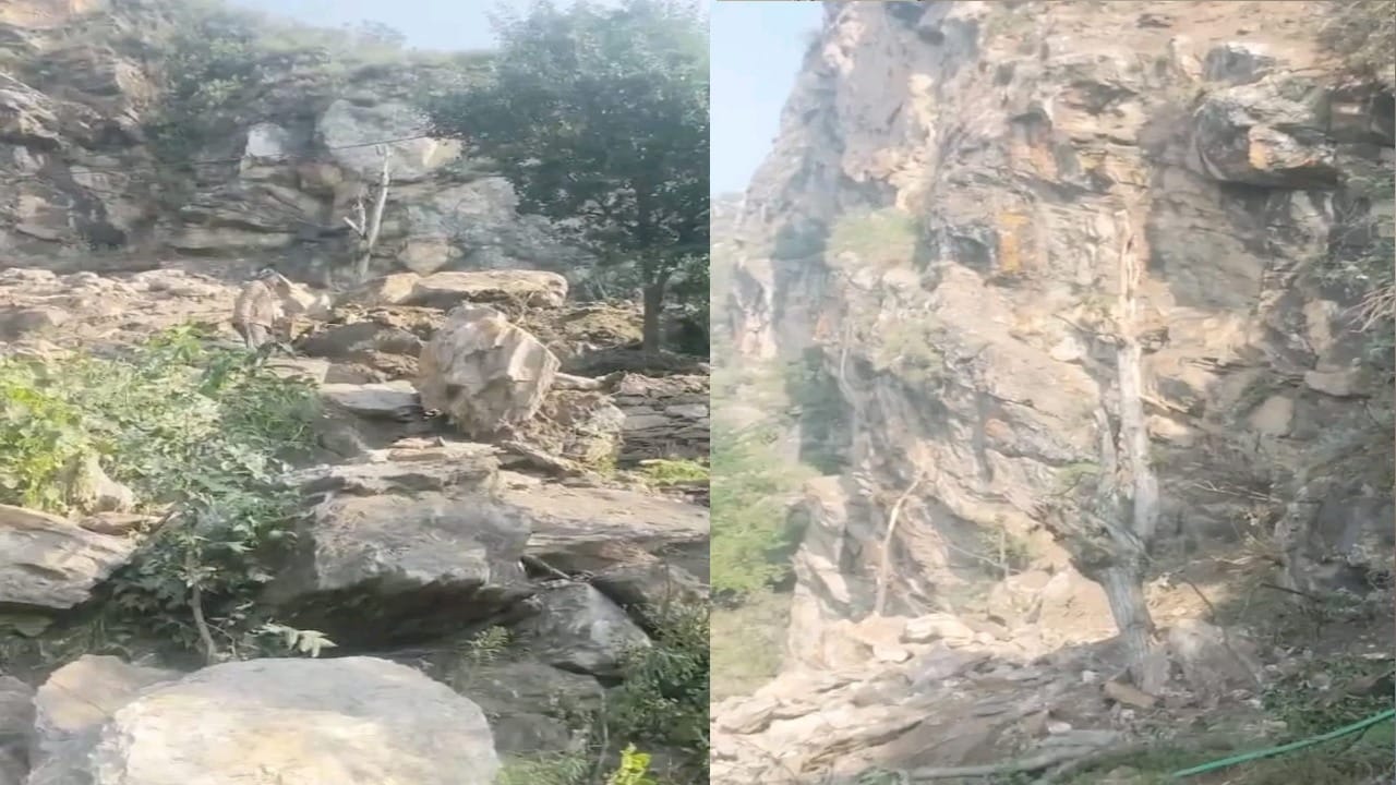 भूस्खलन से याशंग गांव को खतरा।