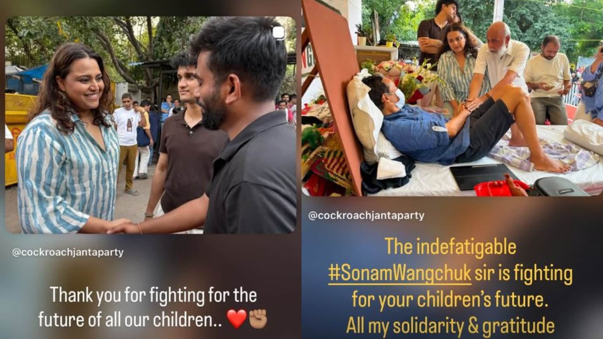 Swara Bhasker met with Sonam Wangchuk at Jantar Mantar says you are fighting for children future