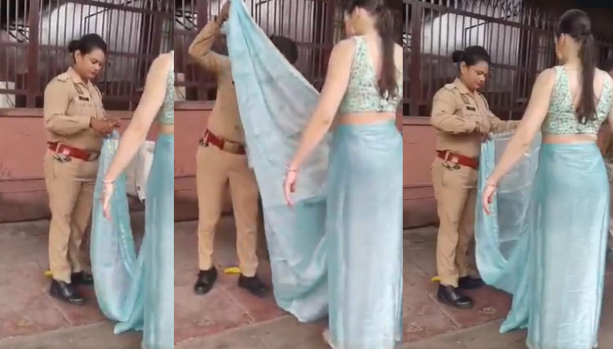 Up police female constable help foreign woman saree came undone visiting taj mahal video goes viral