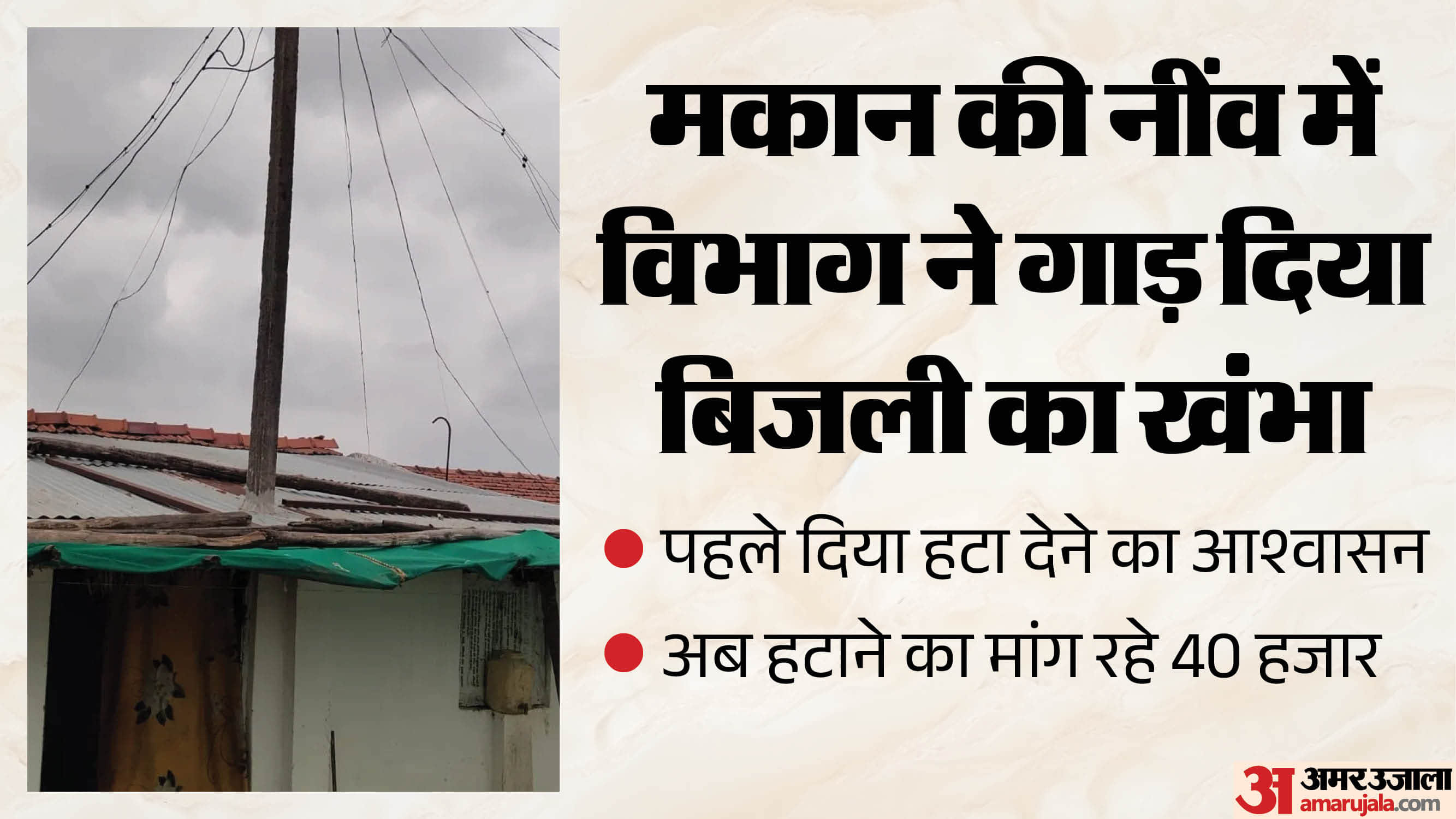 शिकायत के बाद भी नहीं हट पा रहा मकान के बीच में लगा खंभा