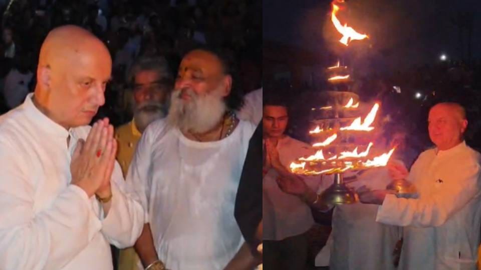 Actor Anupam Kher sought blessings from Mahant Nritya Gopal Das and participated in Aarti of Mother Saryu