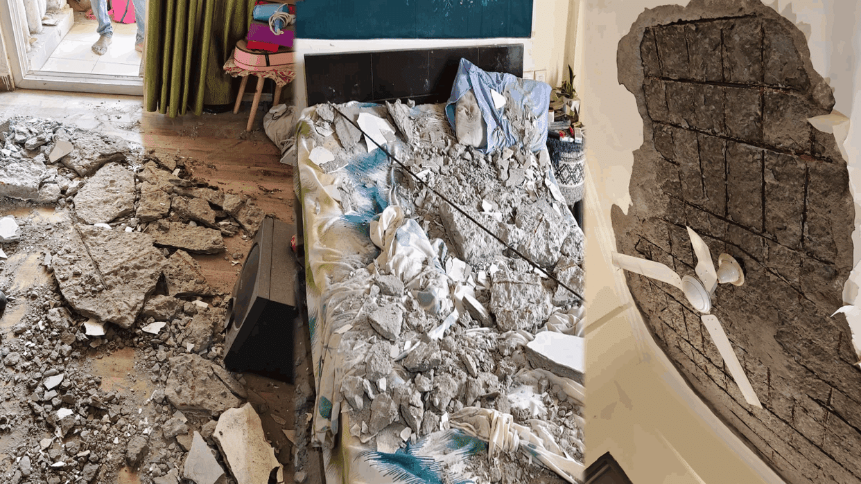 large section of ceiling suddenly collapsed inside flat in Noida society