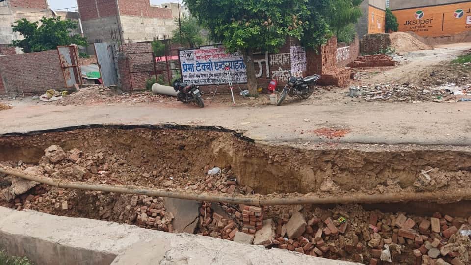 Roads Cave In and Waterlogging Hits Agra After Rainfall