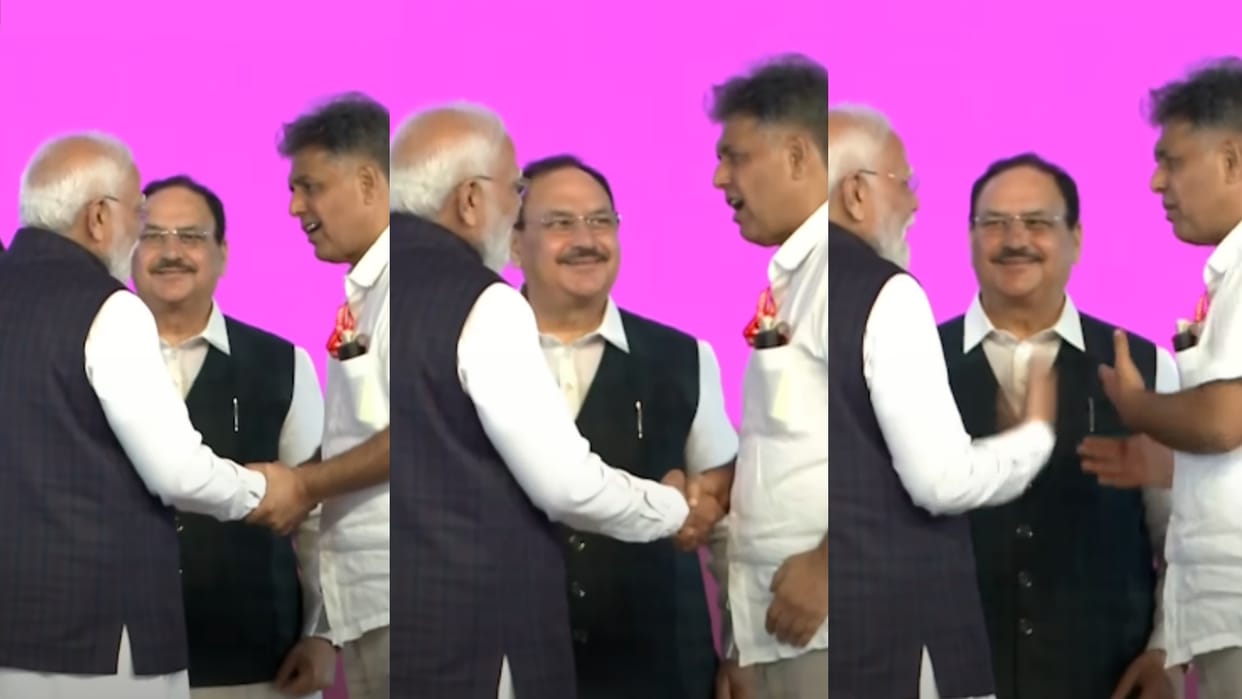 PM Modi Manish Tewari Video Congress MP handshake candid talk JP Nadda witness in punjab moment goes viral