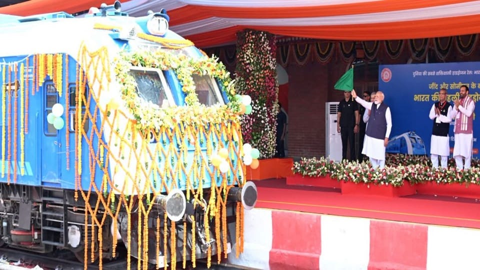 India's first hydrogen train launched in Jind; Prime Minister Narendra Modi flagged it off.