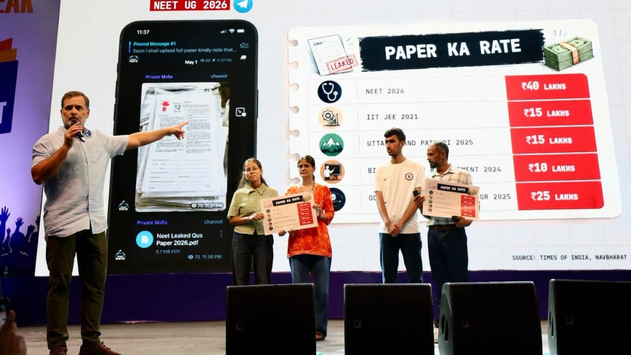 Rahul Gandhi Calls Paper Leak a Menu Card System Riya Thapa Father Seeks Justice Dehradun Students Goonj Event