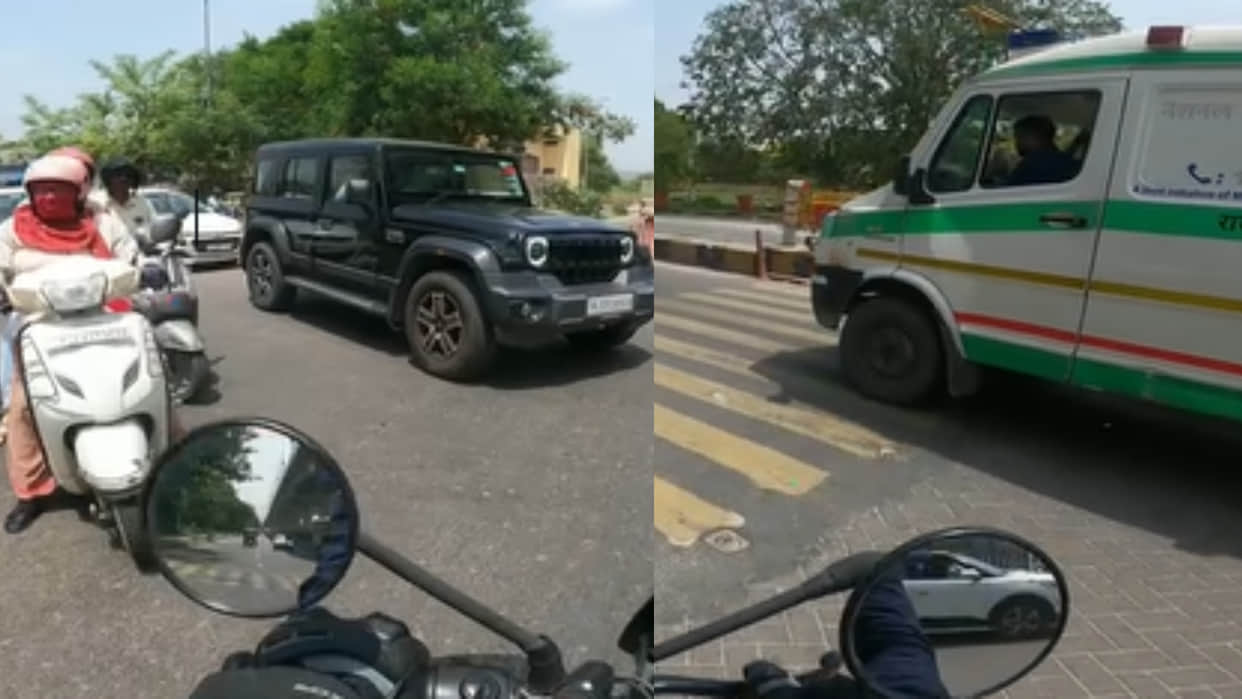 Rajasthan Jaipur biker stopped traffic to let an ambulance pass video goes viral on social media
