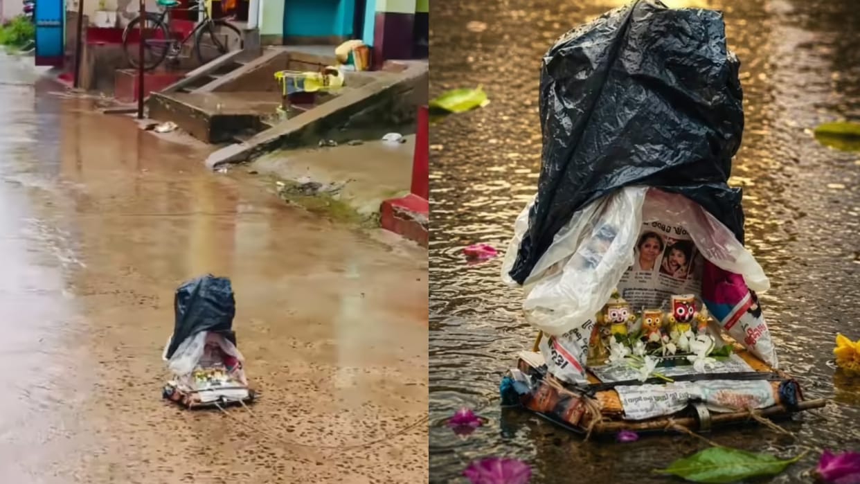Kids Made Jagannath Rath With Newspaper And Polythene And Enjoy The Rath Yatra During Rain