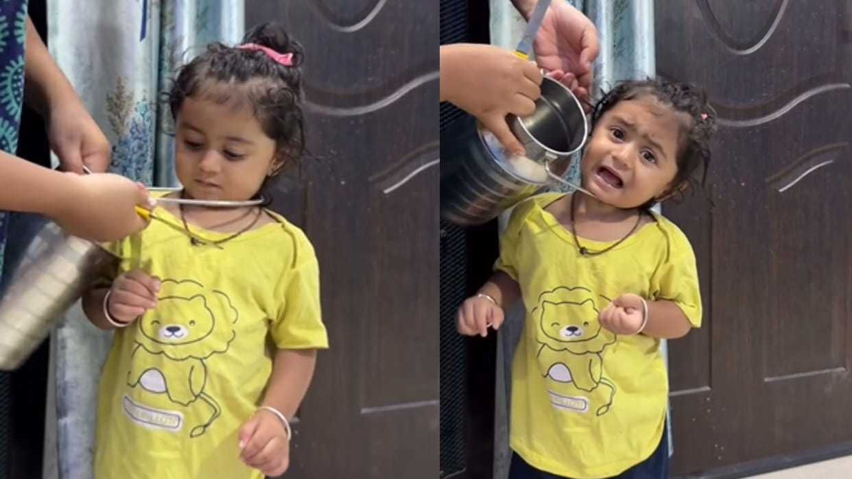 Little girl got her head stuck in a milk pail mother had to struggle to free her viral video
