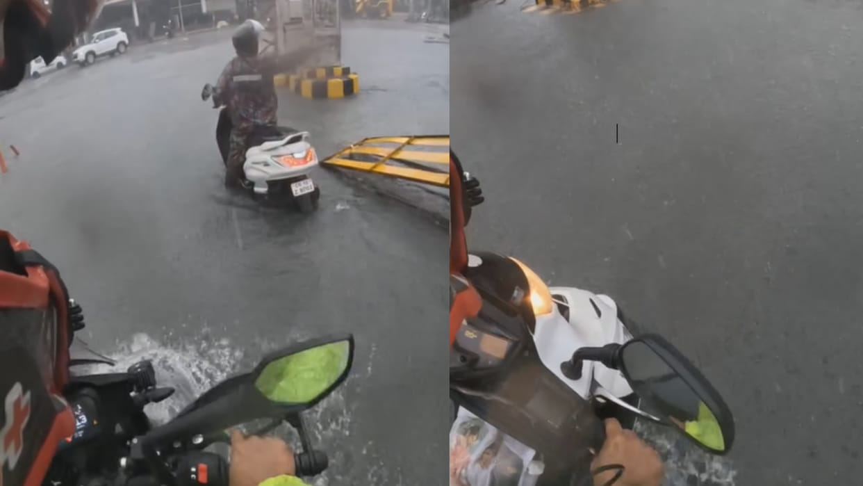 Bilaspur man helped a woman whose scooty was stuck on a waterlogged road viral video