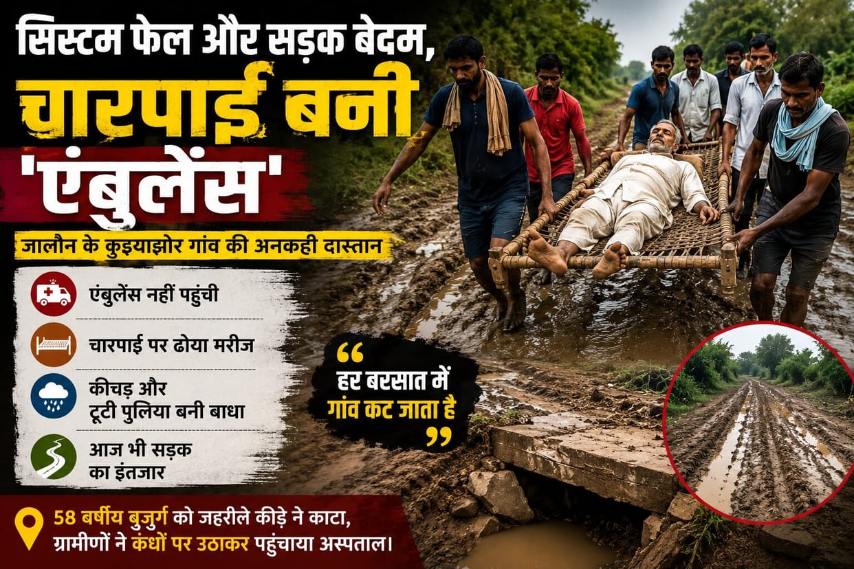 UP: सिस्टम फेल और सड़क बेदम, घुटने भर कीचड़ में चारपाई बनी 'एंबुलेंस'; तड़पते बुजुर्ग को कंधे पर ढोए ग्रामीण Elderly man carried on cot after venomous insect bite as muddy road blocks ambulance access