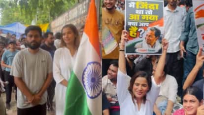 जंतर-मंतर पर अभिजीत दीपके के साथ पूनम पांडे