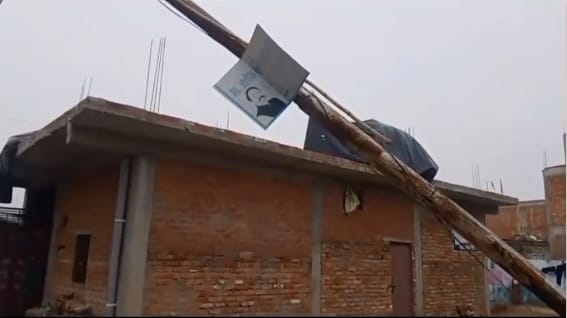 Kanpur Dilapidated high mast pole hanging by power cables villagers lives at risk for four days