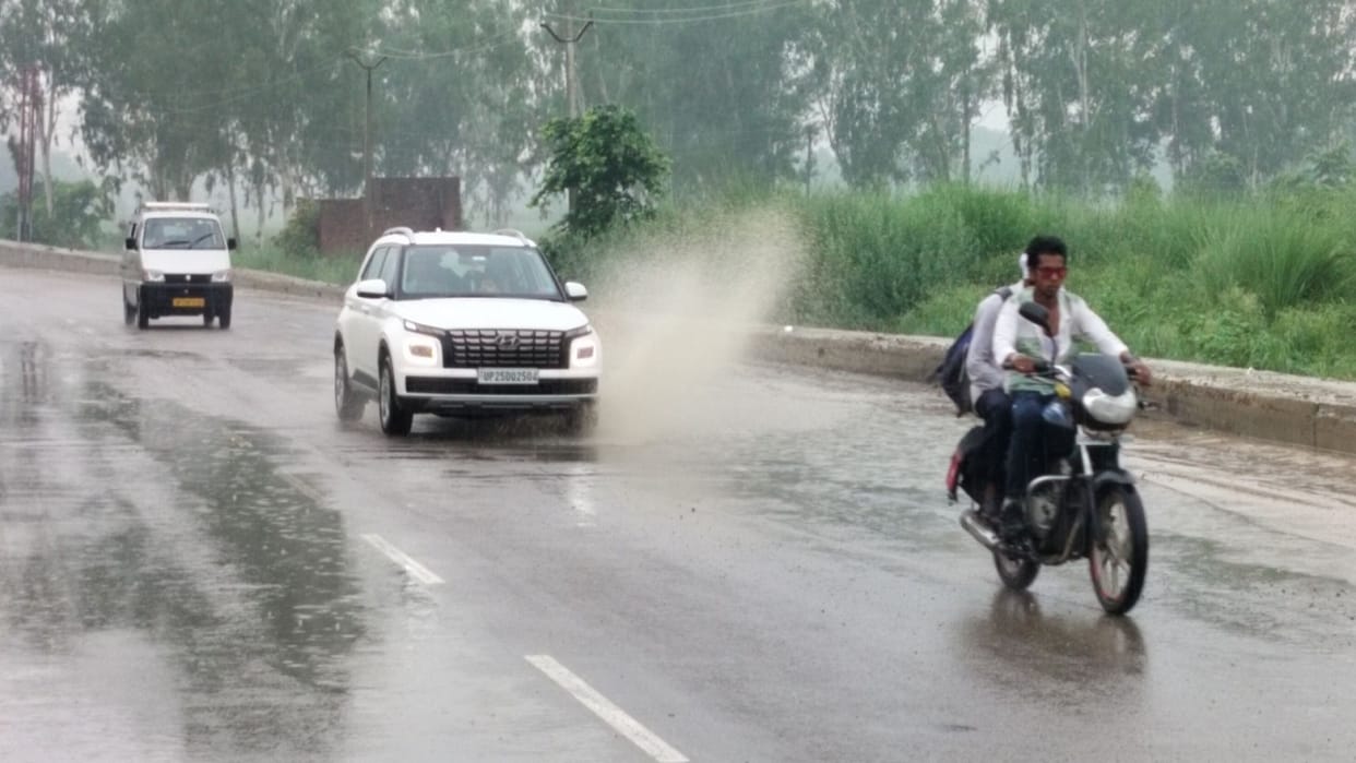 Budaun experienced light rain throughout the day waterlogging on roads