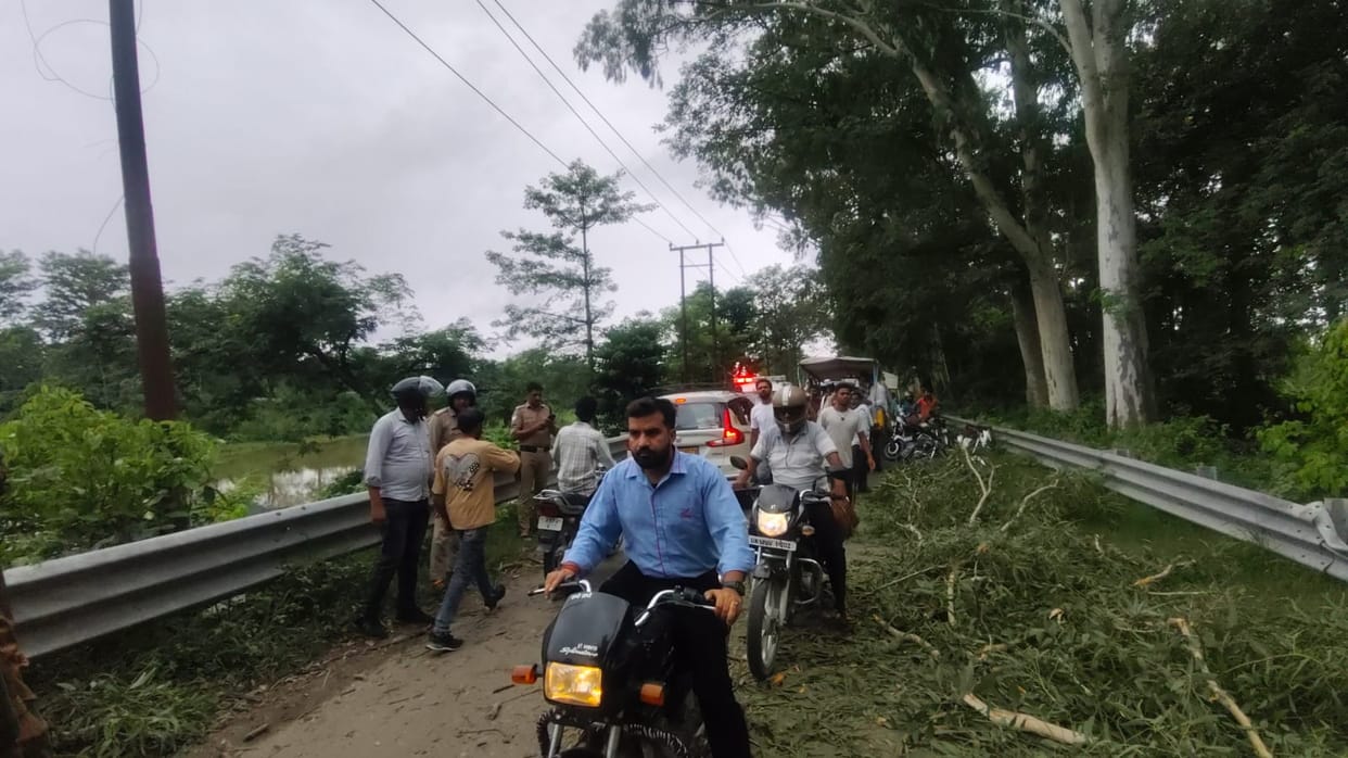 Haridwar Accident on the Kaliyar-Dhanauri road massive tree branch fell on two youths riding a motorcycle
