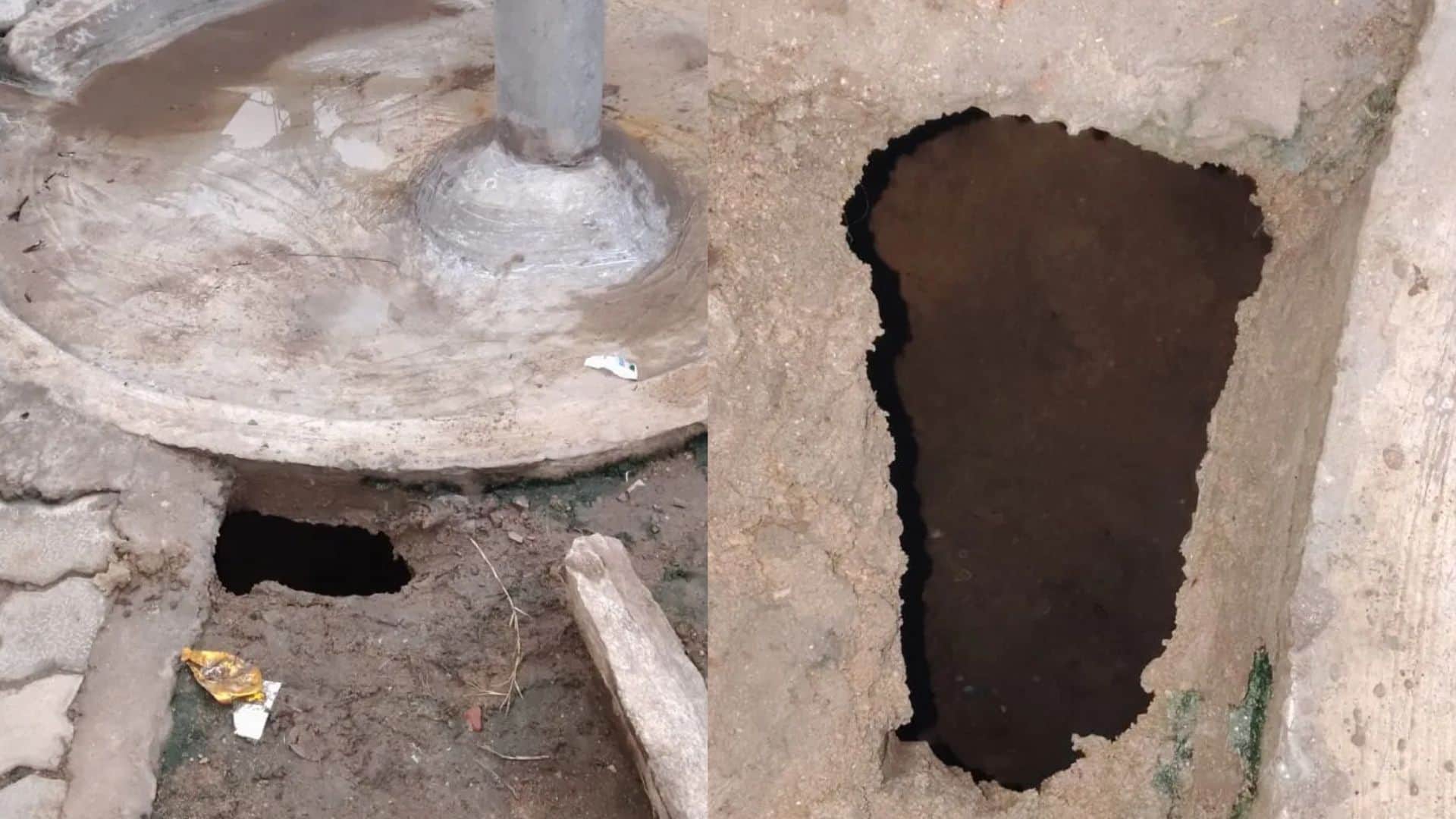 बोरिंग के पास बना बड़ा गढ्ढे