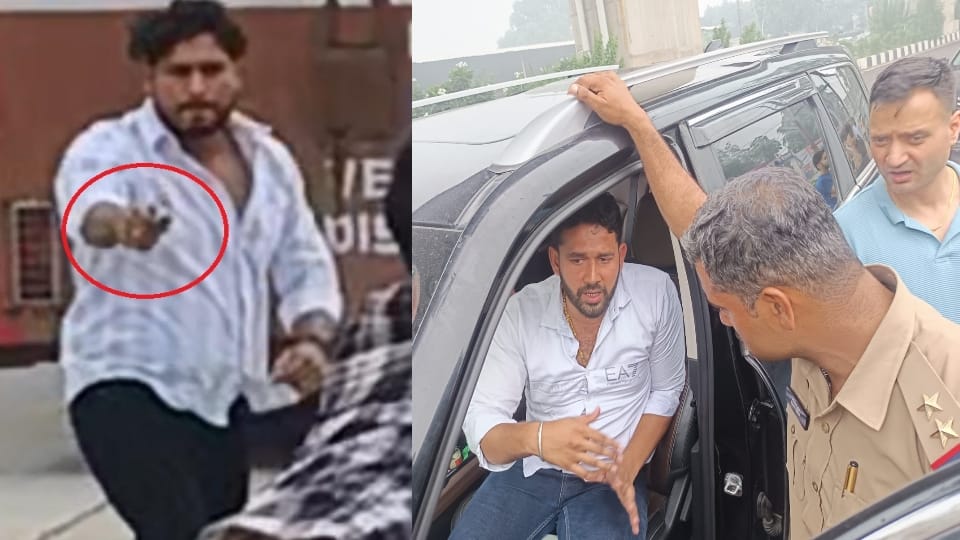 गोली चलाता आरोपी और जानकारी देता पीड़ित।
