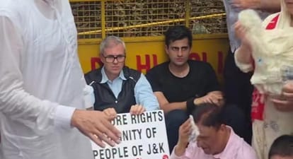 NC protests in Delhi demanding restoration of statehood.