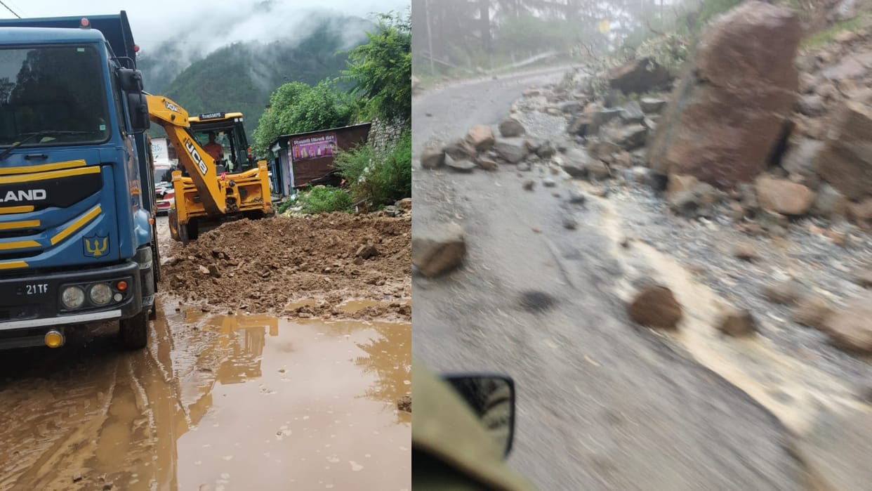 Uttarakhand Weather Heavy Rain Landslides Debris Blocks Yamunotri Highway Boulders Hit Karnaprayag Simli Road