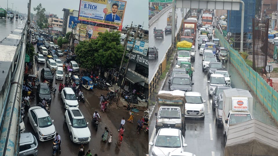 Traffic jams on various routes in Agra due to rain